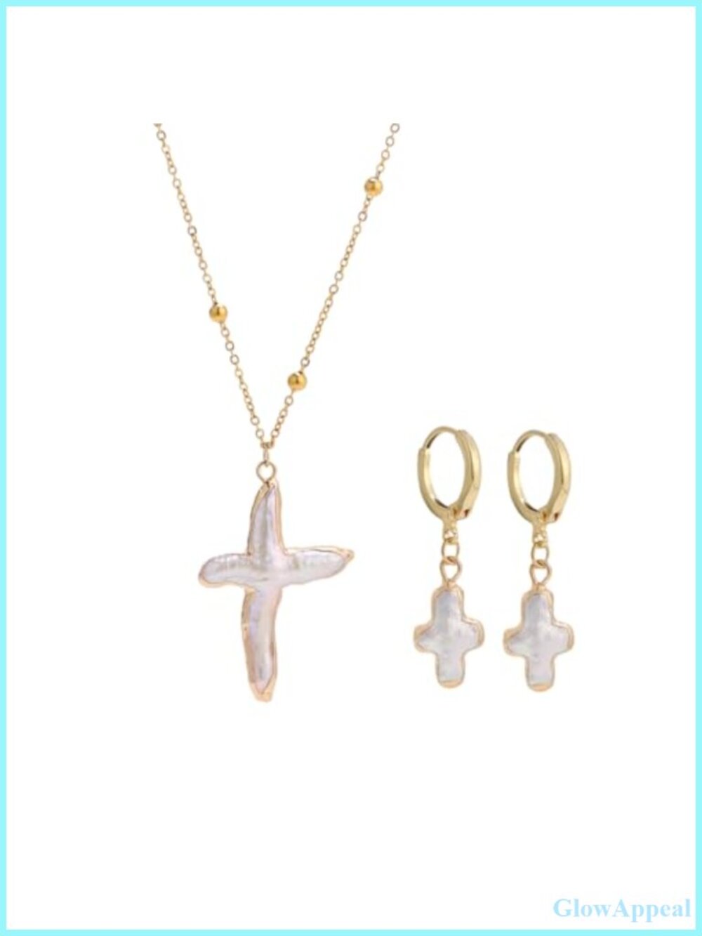 Freshwater Pearl Cross Necklace Earring Set Gold Big Cross Pearl Baroque